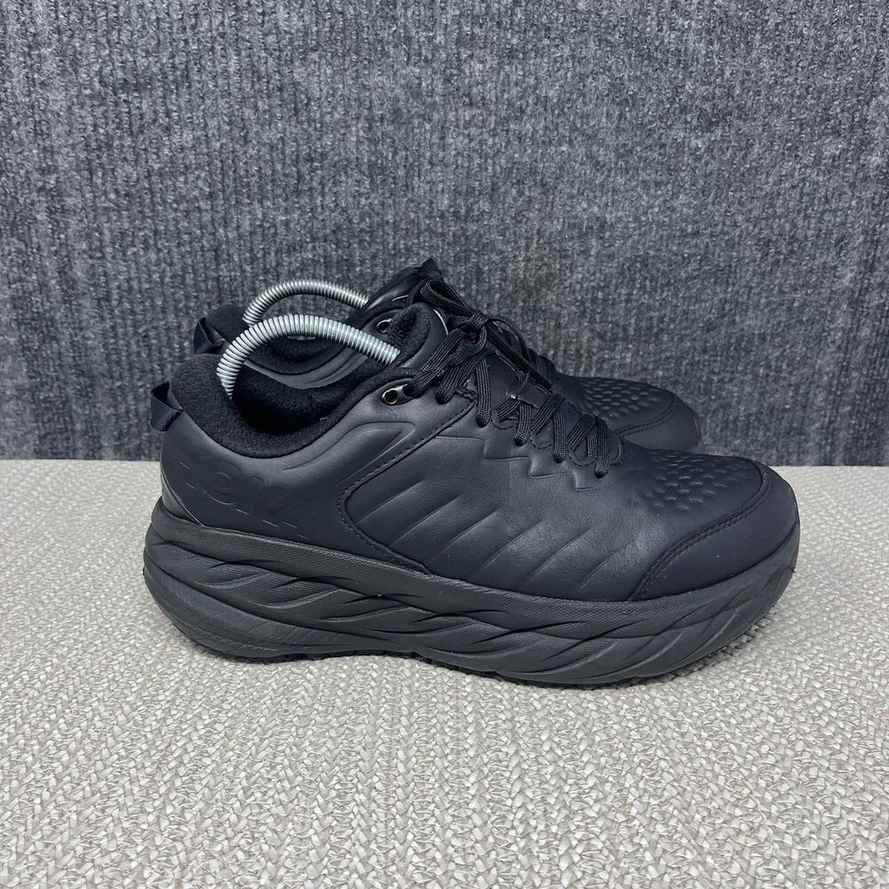 Hoka One One Bondi SR Slip Resistant Black Leather Work Shoes Men’s 9.5 2E WIDE